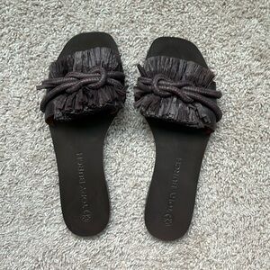 Brown Tory Burch leather raffia slide sandals